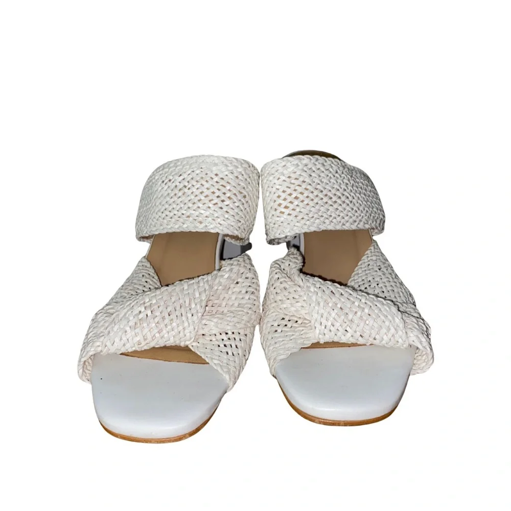 Anthropologie Woven Slide Sandals EU36 Cream 3in Heel 8.5in‎ Light Wear